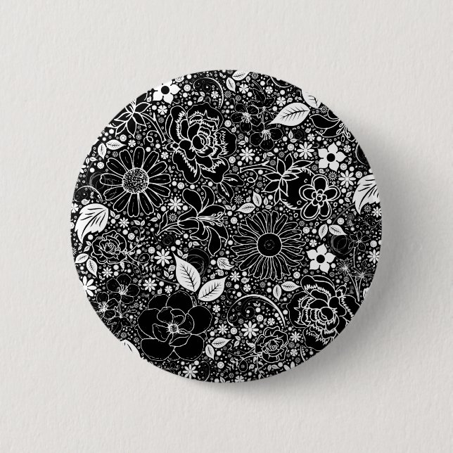 Botanische Schönheiten Schwarz-Weiß Button (Vorderseite)