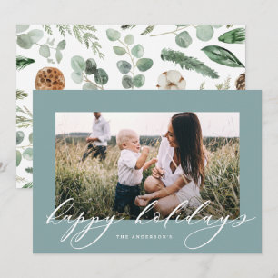 Botanische Schrift "Christmas dusty blue 1 Foto" Feiertagskarte