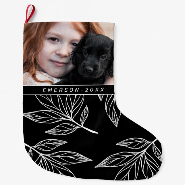 Botanische Schrift mit Foto und Name Schwarz Großer Weihnachtsstrumpf (Vorderseite)