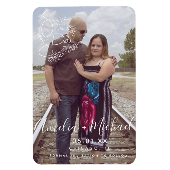 Botanische Schrift Save the Date Foto Ma Magnet (Vertikal)