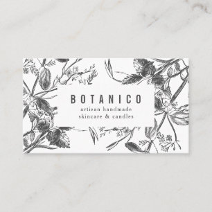 Botanische Schwarz-Weiß-Blumen Elegant Einfach Visitenkarte