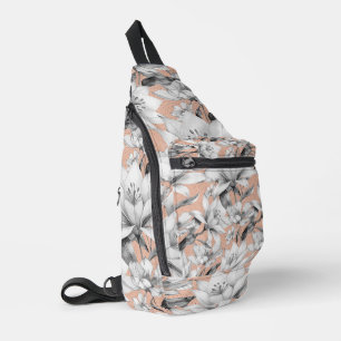 Botanische Schwarz-weiße Rose Gold Glitzer Blume Crossbody Bag