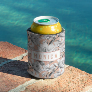 Botanische Schwarz-weiße Rose Gold Glitzer Blume Dosenkühler