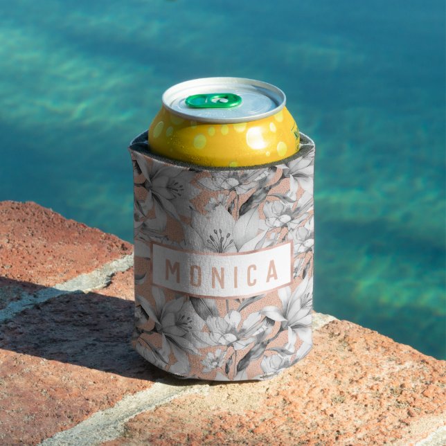 Botanische Schwarz-weiße Rose Gold Glitzer Blume Dosenkühler (In Situ Pool)