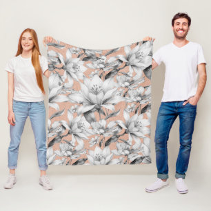 Botanische Schwarz-weiße Rose Gold Glitzer Blume Fleecedecke