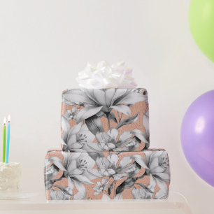 Botanische Schwarz-weiße Rose Gold Glitzer Blume Geschenkpapier
