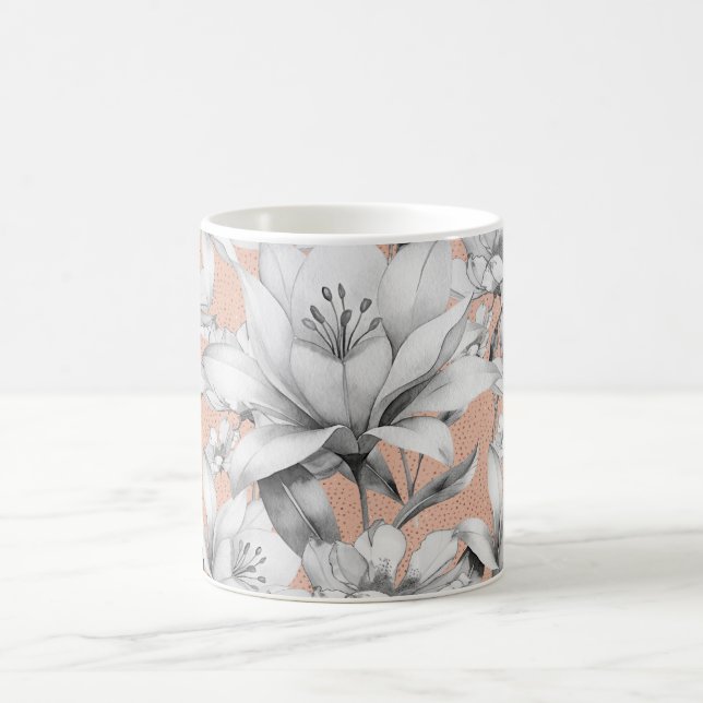 Botanische Schwarz-weiße Rose Gold Glitzer Blume Kaffeetasse (Mittel)