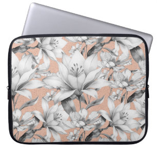 Botanische Schwarz-weiße Rose Gold Glitzer Blume Laptopschutzhülle