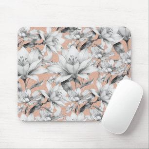 Botanische Schwarz-weiße Rose Gold Glitzer Blume Mousepad