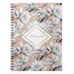 Botanische Schwarz-weiße Rose Gold Glitzer Blume Notizblock