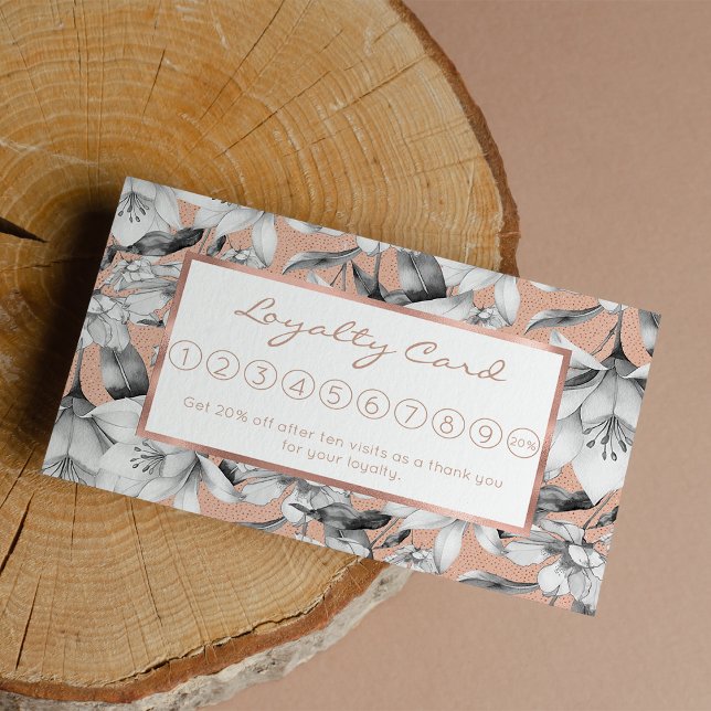 Botanische Schwarz-weiße Rose Gold Glitzer Blume Treuekarte (Botanic black white rose gold glitter flowers loyalty)