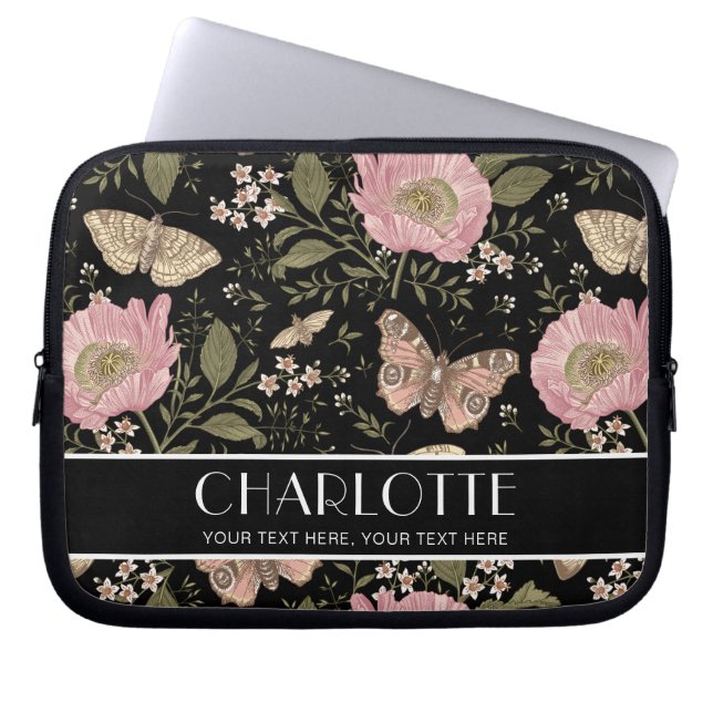 Botanische Schwarzflora-Monogramm der modernen Wil Laptopschutzhülle (Vorderseite)