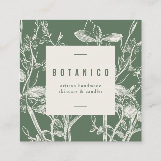 Botanische Seite Grüne Blüte Einfache Klasse Squar Quadratische Visitenkarte (Vorderseite)