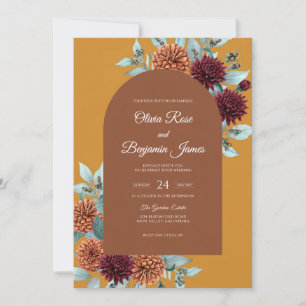 Botanische Senf-Marone-Dahlia-Hochzeit Einladung