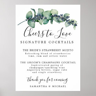 Botanische Signature-Cocktails Hochzeitsbar-Schild Poster