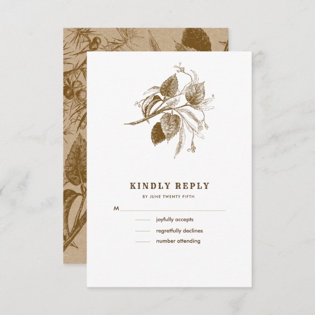 Botanische Sketch-Kraft-Papier Hochzeitsrottkarten Einladung (Vorne/Hinten)