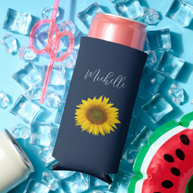 Botanische Sonnenblume Elegant Navy Blue Selters Dosenkühler (In Situ Sommer)