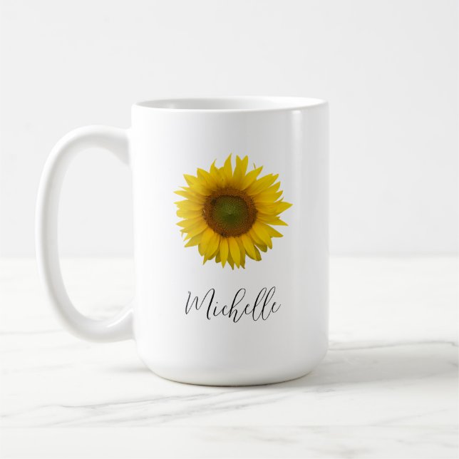 Botanische Sonnenblume Elegantes Skript Kaffeetasse (Links)