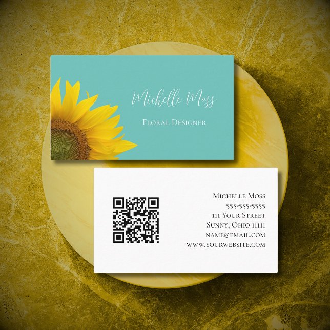Botanische Sonnenblume QR-Code Whimsical Boho Visitenkarte (Von Creator hochgeladen)