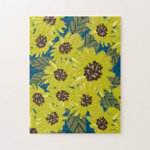 Botanische Sonnenblumen Art Yellow Blue Puzzle