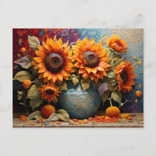 Botanische Sonnenblumen auf Vase Postkarte