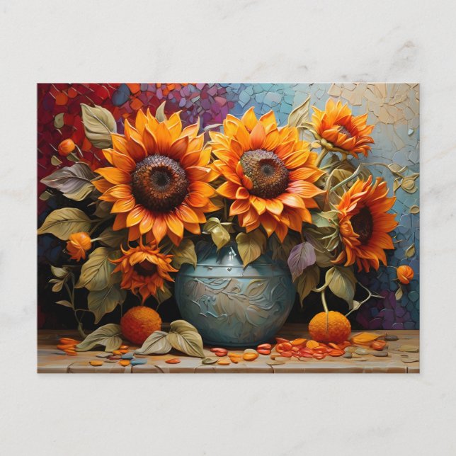 Botanische Sonnenblumen auf Vase Postkarte (Vorderseite)