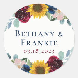 Botanische Sonnenblumenblume Gastgeschenk Hochzeit Runder Aufkleber