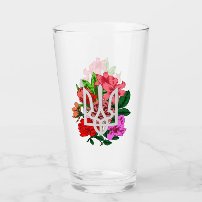 Botanische Stillzeit und ukrainische Trident-Trazu Glas (Vorderseite)