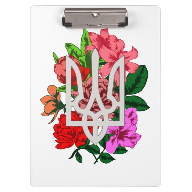 Botanische Stillzeit und ukrainische Trident-Trazu Klemmbrett (Vorderseite)