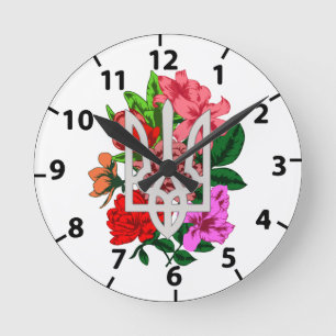 Botanische Stillzeit und ukrainische Trident-Trazu Runde Wanduhr