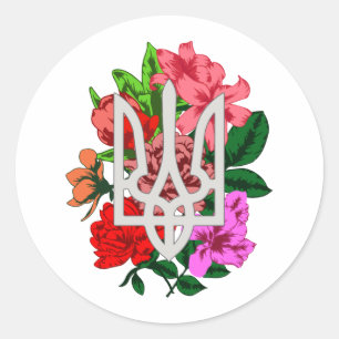 Botanische Stillzeit und ukrainische Trident-Trazu Runder Aufkleber