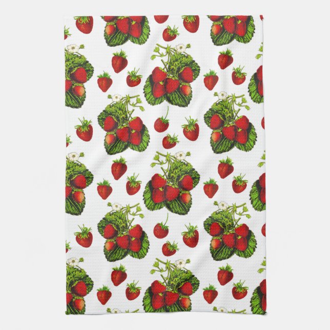 Botanische Strawberry Illustration Print on White Geschirrtuch (Vertikal)