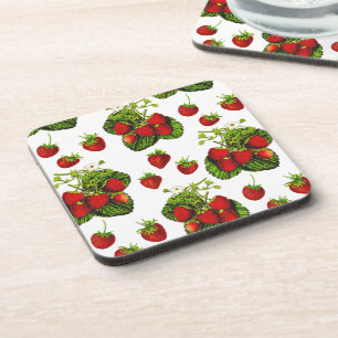 Botanische Strawberry Illustration Print on White Getränkeuntersetzer