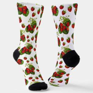 Botanische Strawberry Illustration Print on White Socken