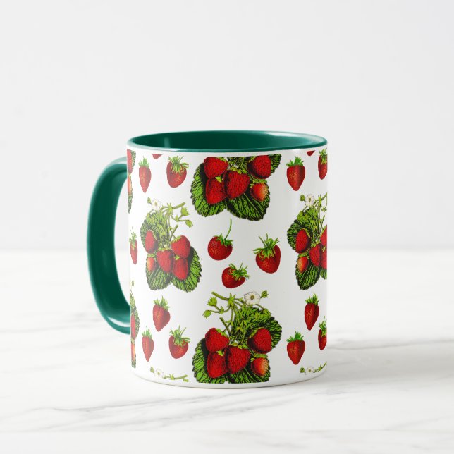 Botanische Strawberry Illustration Print on White Tasse (Vorderseite Links)