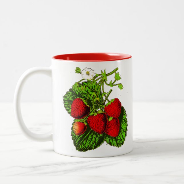 Botanische Strawberry Illustration - Rote Berries Zweifarbige Tasse (Links)