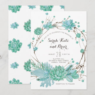 Botanische Sukkulenten-Hochzeitseinladung in Grün Einladung