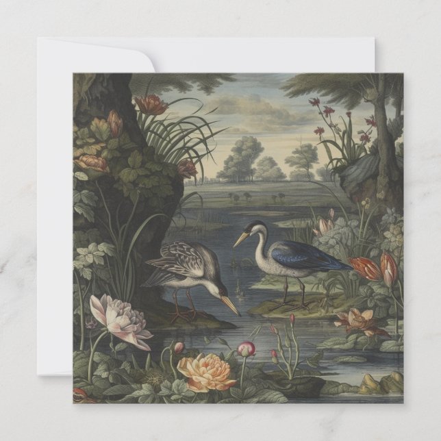 Botanische Szene blauer Krane am Fluss (Vorderseite)