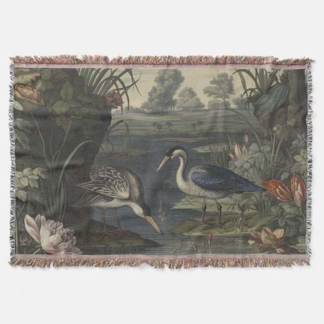 Botanische Szene blauer Krane am Fluss Decke (Vorderseite)