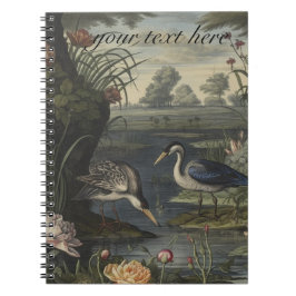 Botanische Szene blauer Krane am Fluss Notizblock