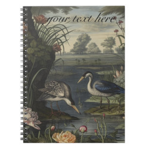 Botanische Szene blauer Krane am Fluss Notizblock