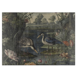 Botanische Szene des blauen Krans an einem Fluss Schneidebrett