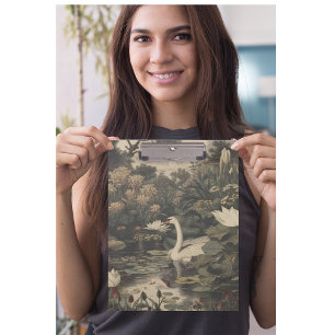 Botanische Szene eines weißen Schwans anpassbar Klemmbrett