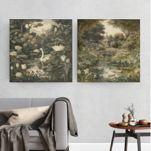 Botanische Szene eines weißen Schwans in einem Wal Poster