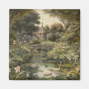 Botanische Szene von Schwänen in einem englischen  Magnet