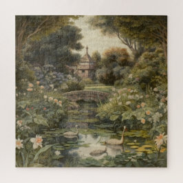 Botanische Szene von Schwänen in einem englischen Puzzle