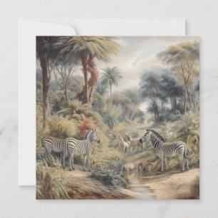 Botanische Szene von Zebras und Löwen in einer Oas