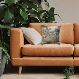 Botanische Szene von Zebras und Löwen in einer Oas Kissen