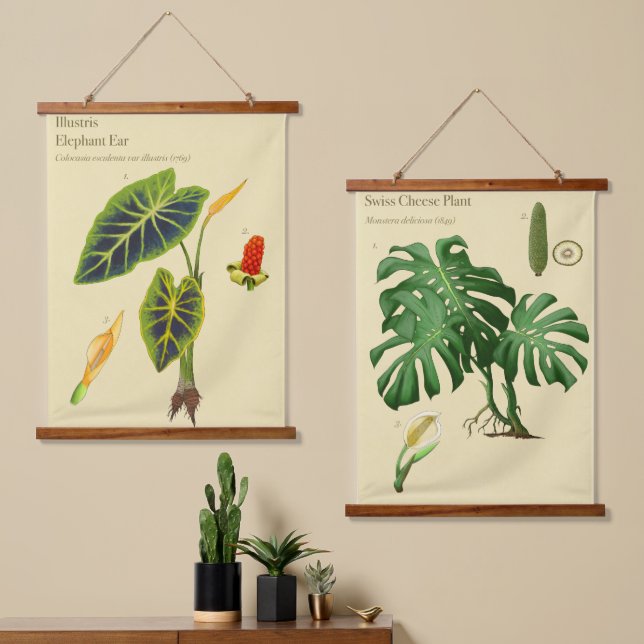 Botanische Tapisserien - Monstera Wandteppich Mit Holzrahmen (Asymmetrisch)