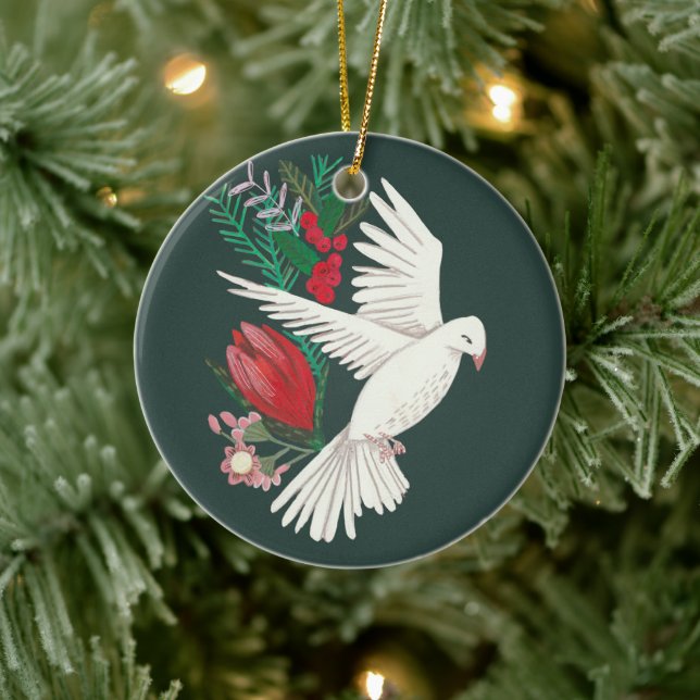Botanische Taube Weihnachten Keramik Ornament (Baum)